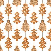 Gingerbread. Christmas tree with balls, decorated with icing. Seamless pattern in the form of a garland of traditional holiday cookies. For wallpaper, printing on fabric, wrapping, background vector