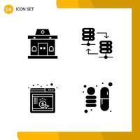 4 Icon Set. Solid Style Icon Pack. Glyph Symbols isolated on White Backgound for Responsive Website Designing. vector