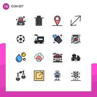 16 Thematic Vector Flat Color Filled Lines and Editable Symbols of soccer ball gps football corner Editable Creative Vector Design Elements