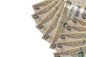 200 UAE dirhams bills lies isolated on white background with copy space. Rich life conceptual background photo