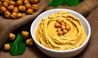 comida sana. hummus orgánico tradicional recién hecho. foto