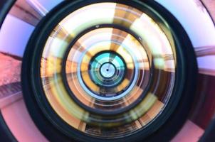 Photo Camera lens close up macro view. Concept of photographer or camera man job