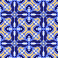 Ethnic geometric pattern with floral motifs, blue and yellow colors. Boho style. For wallpaper, printing on fabric, wrapping, background. vector