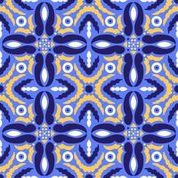 Ethnic geometric pattern with floral motifs, blue and yellow colors. Boho style. For wallpaper, printing on fabric, wrapping, background. vector