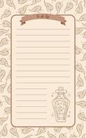 A vintage style weekly or daily diary for Halloween. For note paper, to do list, sticker template design. Vector cute illustration graphic drawing. Autumn leaves, magic potion, witches.