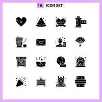 16 Icons in Solid Style. Glyph Symbols on White Background. Creative Vector Signs for Web mobile and Print.