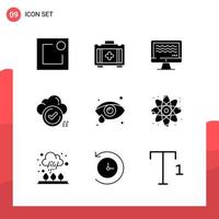 Pack of 9 Universal Glyph Icons for Print Media on White Background. vector