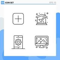 iconos de estilo moderno de 4 líneas. símbolos de contorno para uso general. signo de icono de línea creativa aislado sobre fondo blanco. Paquete de 4 iconos. vector