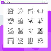 conjunto de 16 iconos en estilo de línea. símbolos de esquema creativos para el diseño de sitios web y aplicaciones móviles. signo de icono de línea simple aislado sobre fondo blanco. 16 iconos. vector