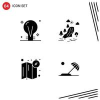 Group of 4 Solid Glyphs Signs and Symbols for bulb nature electric tree location Editable Vector Design Elements