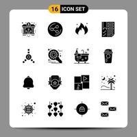 16 Black Icon Pack Glyph Symbols Signs for Responsive designs on white background. 16 Icons Set. vector