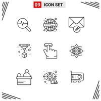 9 Icons Line Style. Grid Based Creative Outline Symbols for Website Design. Simple Line Icon Signs Isolated on White Background. 9 Icon Set. vector