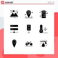 Group of 9 Modern Solid Glyphs Set for network digital coke database water Editable Vector Design Elements