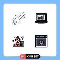 Pictogram Set of 4 Simple Filledline Flat Colors of asteroid accountant space computing business analyst Editable Vector Design Elements