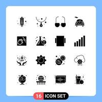 Pack of 16 Modern Solid Glyphs Signs and Symbols for Web Print Media such as housekeeping clean glasses cleaning car Editable Vector Design Elements