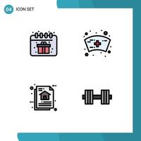 Universal Icon Symbols Group of 4 Modern Filledline Flat Colors of birthday document cap architecture dumbbell Editable Vector Design Elements