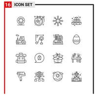 Mobile Interface Outline Set of 16 Pictograms of tractor play flake game box Editable Vector Design Elements