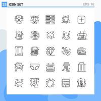 iconos de estilo moderno de 25 líneas. símbolos de contorno para uso general. signo de icono de línea creativa aislado sobre fondo blanco. Paquete de 25 iconos. vector