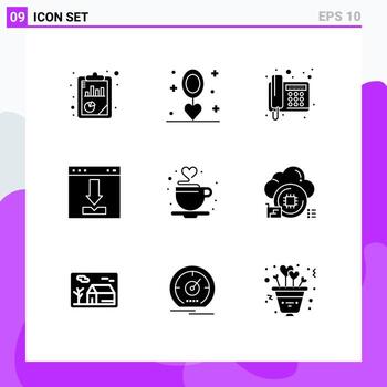 9 User Interface Solid Glyph Pack of modern Signs and Symbols of loading download wedding browser telegram Editable Vector Design Elements