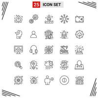 25 Icons Line Style. Grid Based Creative Outline Symbols for Website Design. Simple Line Icon Signs Isolated on White Background. 25 Icon Set. vector