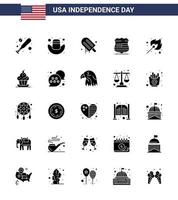 Set of 25 Vector Solid Glyph on 4th July USA Independence Day such as outdoor fire american camping usa Editable USA Day Vector Design Elements