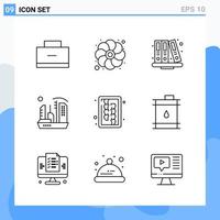 iconos de estilo moderno de 9 líneas. símbolos de contorno para uso general. signo de icono de línea creativa aislado sobre fondo blanco. Paquete de 9 iconos. vector