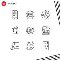 Group of 9 Outlines Signs and Symbols for power tower protection constructing building Editable Vector Design Elements