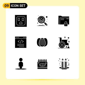 paquete de 9 signos y símbolos de glifos sólidos modernos para medios de impresión web, como la interfaz de protección de huevos de robo, codificación de elementos de diseño de vectores editables