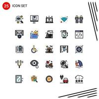 Pack of 25 Modern Filled line Flat Colors Signs and Symbols for Web Print Media such as wireless technology online wifi internet of things Editable Vector Design Elements