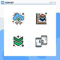 Set of 4 Vector Filledline Flat Colors on Grid for cloud down services layer mobile Editable Vector Design Elements