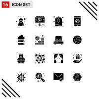 Universal Icon Symbols Group of 16 Modern Solid Glyphs of data big birthday cell mobile Editable Vector Design Elements