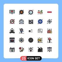 Mobile Interface Filled line Flat Color Set of 25 Pictograms of minus delete time female basket Editable Vector Design Elements