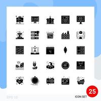 Group of 25 Modern Solid Glyphs Set for computer drive online disk historic Editable Vector Design Elements