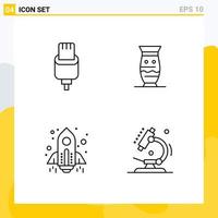 Set of 4 Modern UI Icons Symbols Signs for cable pottery lightning global spaceship Editable Vector Design Elements