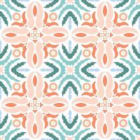 Ethnic geometric pattern with floral motifs in aqua and coral colors. Boho style. For wallpaper, printing on fabric, wrapping, background. vector