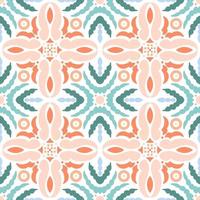 Ethnic geometric pattern with floral motifs in aqua and coral colors. Boho style. For wallpaper, printing on fabric, wrapping, background. vector