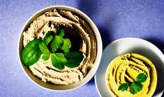 Healthy food. Traditional freshly made organic hummus. photo