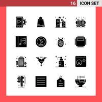 16 Icon Pack Solid Style Glyph Symbols on White Background. Simple Signs for general designing. vector