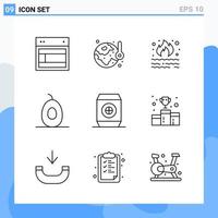 iconos de estilo moderno de 9 líneas. símbolos de contorno para uso general. signo de icono de línea creativa aislado sobre fondo blanco. Paquete de 9 iconos. vector