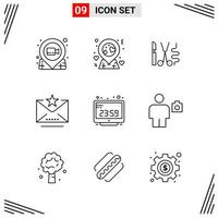 9 Icons Line Style. Grid Based Creative Outline Symbols for Website Design. Simple Line Icon Signs Isolated on White Background. 9 Icon Set. vector