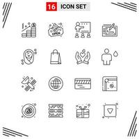 16 Icons Line Style. Grid Based Creative Outline Symbols for Website Design. Simple Line Icon Signs Isolated on White Background. 16 Icon Set. vector