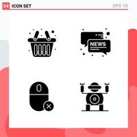 Collection of 4 Vector Icons in solid style. Modern Glyph Symbols for Web and Mobile. Solid Icon Sign Isolated on White Background. 4 Icons.