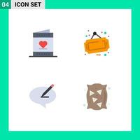 conjunto moderno de 4 iconos y símbolos planos, como amor, chat, tablero de san valentín, nota, elementos de diseño vectorial editables vector