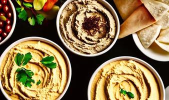 comida sana. hummus orgánico tradicional recién hecho. foto