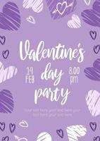 Valentines day, party invitation. Hearts. Bold modern pattern, graffiti. Bright vector illustrations with grunge textures in a sketch style. For advertising banner, poster, flyer