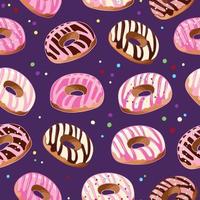 donuts rosa y glaseado de chocolate. ilustración de comida de postre. día nacional de la dona. día más dulce. día sin dieta. para embalaje, menú, libro de cocina, postal, pancarta vector