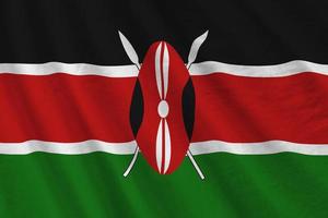 Kenya flag with big folds waving close up under the studio light indoors. The official symbols and colors in banner photo