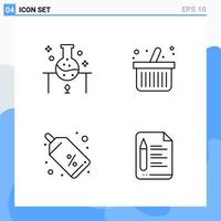 Modern 4 Line style icons. Outline Symbols for general use. Creative Line Icon Sign Isolated on White Background. 4 Icons Pack. vector