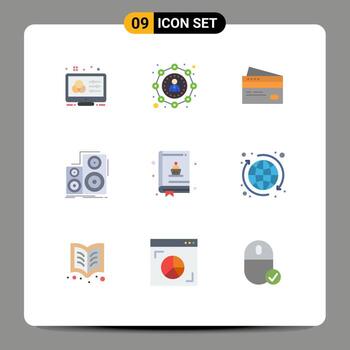 Mobile Interface Flat Color Set of 9 Pictograms of audio money user finance cards Editable Vector Design Elements