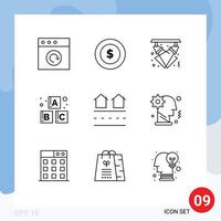 conjunto de 9 iconos de interfaz de usuario modernos símbolos signos para casas reales elementos de diseño vectorial editables para bebés vector